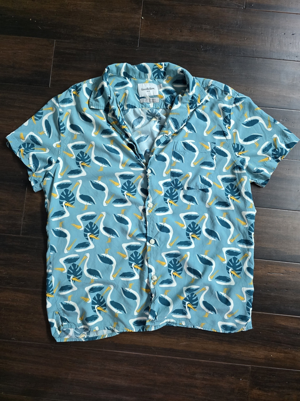Goodfellow & Co Teal Pelican Print Short-Sleeve Button-Up Shirt